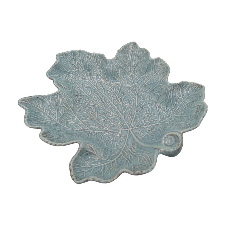 Vintage California Pottery Maple Leaf Platter in Turquoise 13" - Picture 12 of 13